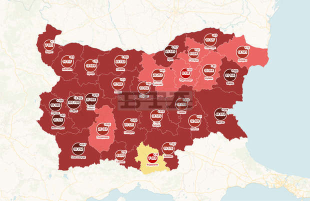 Област Монтана влезе в червената зона, след като заболеваемостта достигна 519,2 на 100 000 души