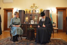 Патриарх Неофит прие посланика на Русия у нас Елеонора Митрофанова на среща в Софийската митрополия